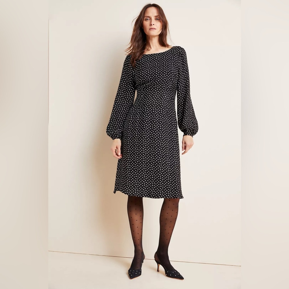 Black Polka Dot Long-Sleeve Midi Dress - NWT